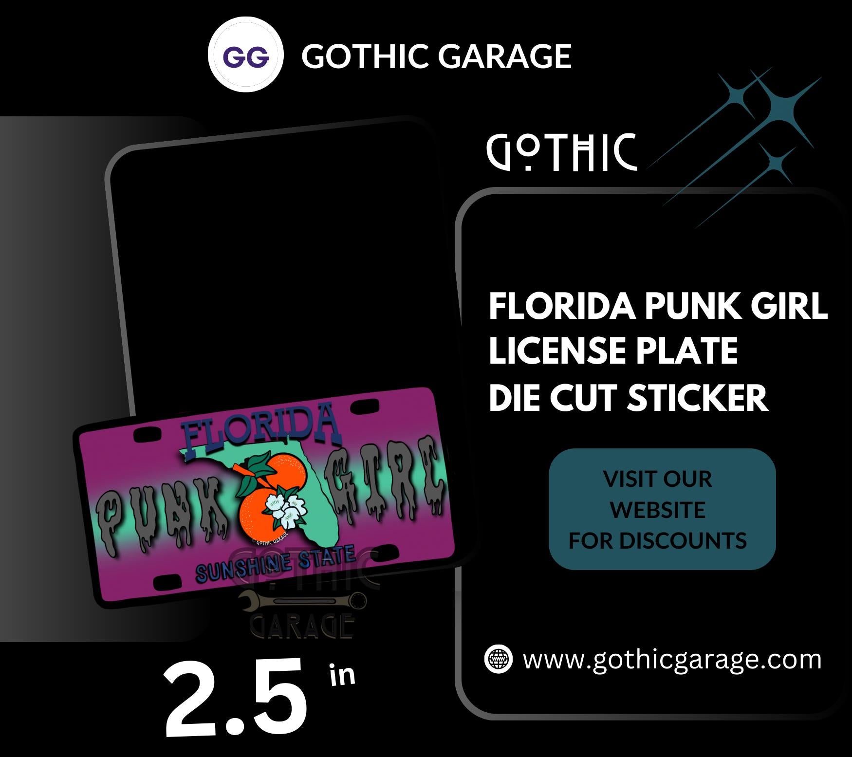 State Goth Girl License Plate, Customize Your Waterproof Die Cut Sticker, Choose Between Glossy or Holographic, Perfect Fun to any Surface