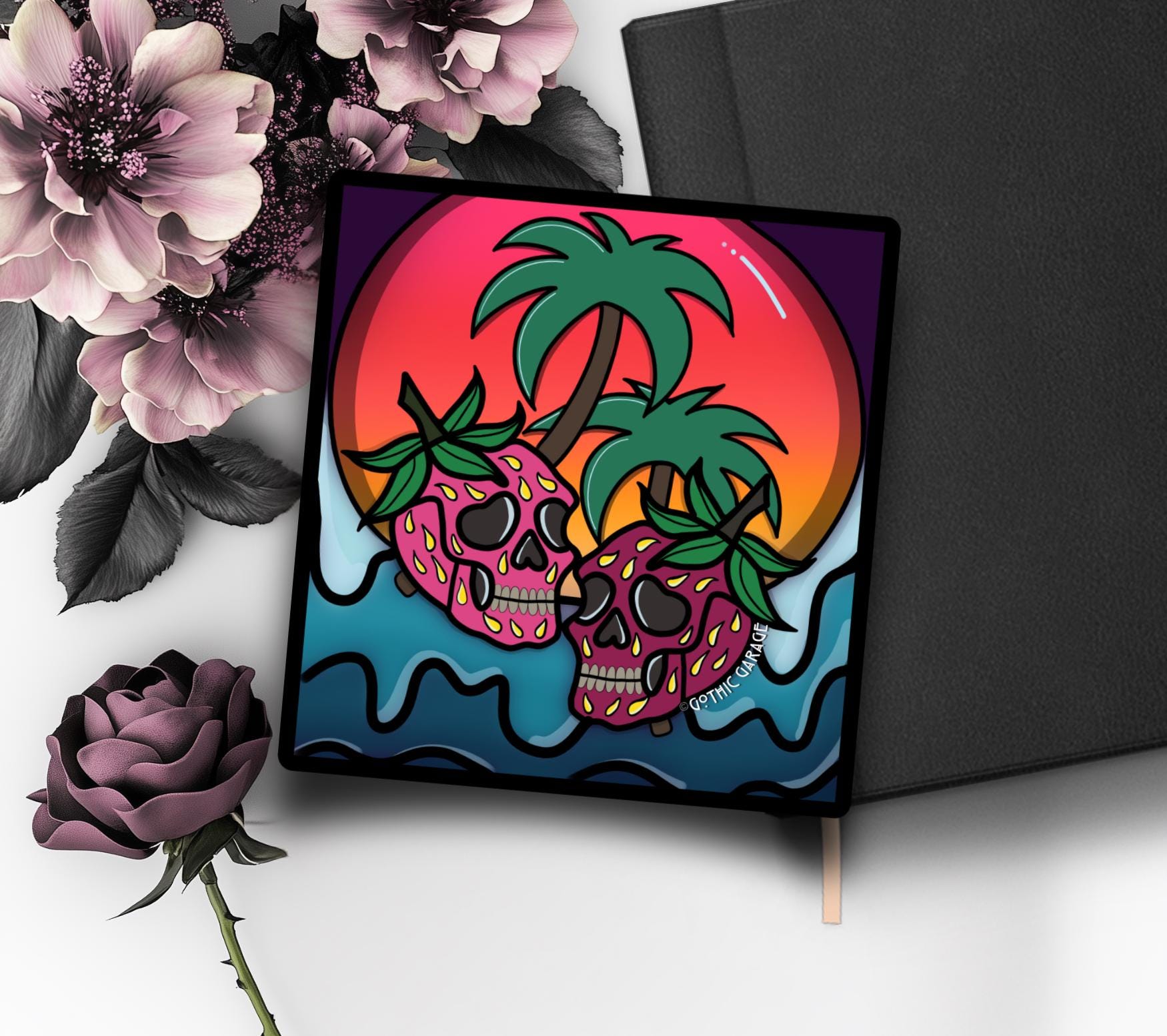 Florida Strawberry Skulls, Waterproof Die Cut Sticker, Choose Between Glossy or Holographic, Perfect to Add Fun to any Surface