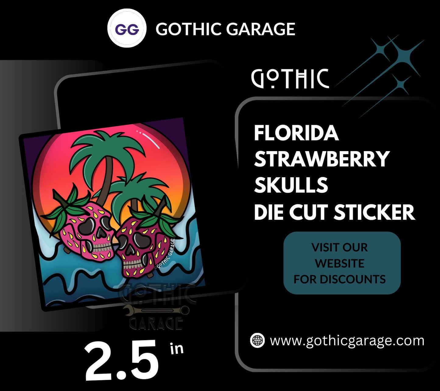 Florida Strawberry Skulls, Waterproof Die Cut Sticker, Choose Between Glossy or Holographic, Perfect to Add Fun to any Surface