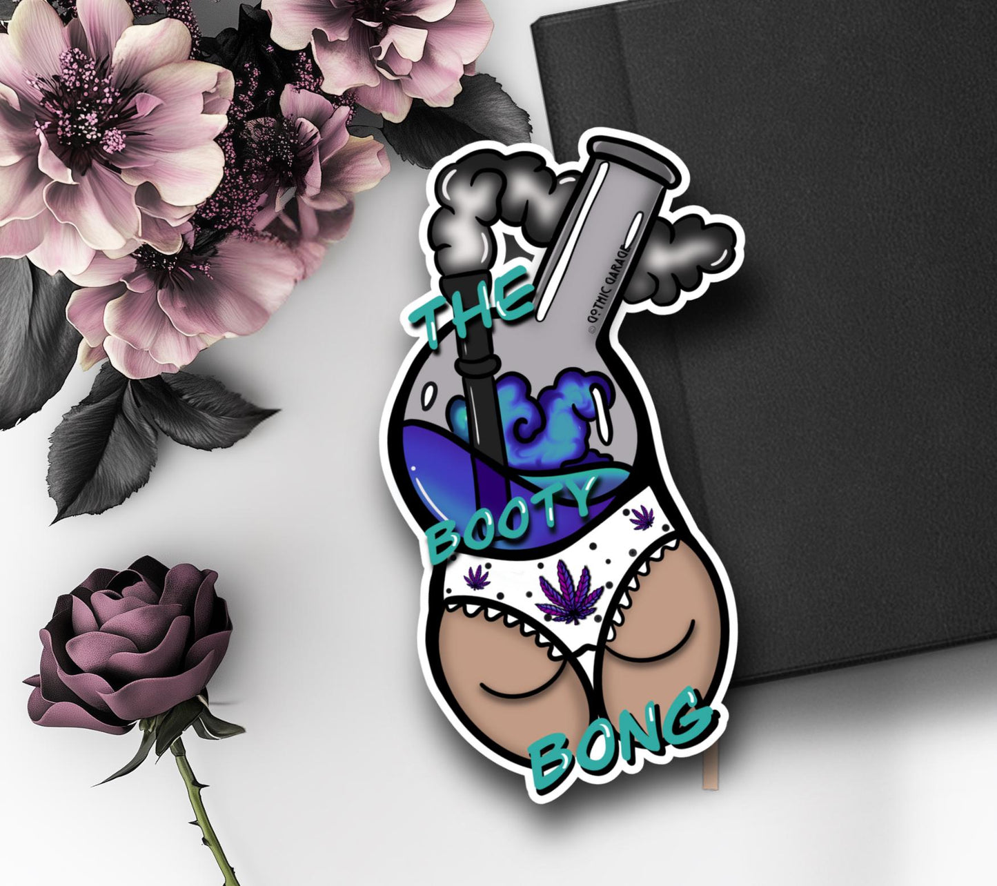 Marijuana Booty Bong- Goth Waterproof Sticker – Where Fun Meets Plant-Powered Vibes! - Perfect for Scrapbooking and Collecting