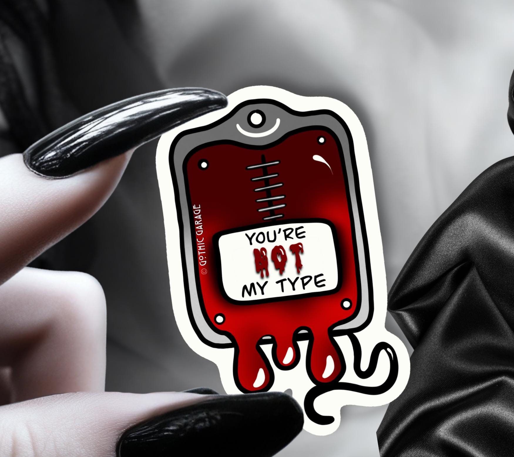 Vampire Blood Bag, Waterproof Die Cut Sarcastic Sticker, Choose Between Glossy or Holographic, Perfect to Add Horror to any Surface