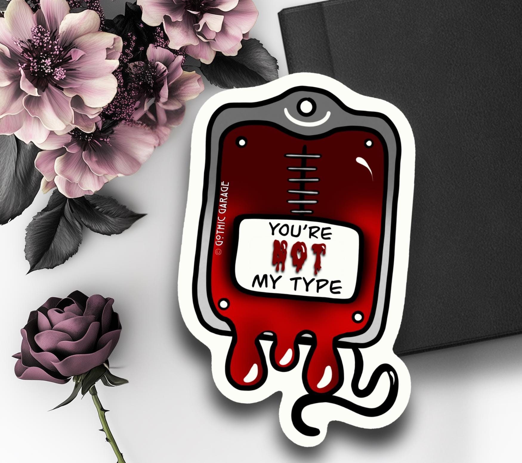 Vampire Blood Bag, Waterproof Die Cut Sarcastic Sticker, Choose Between Glossy or Holographic, Perfect to Add Horror to any Surface