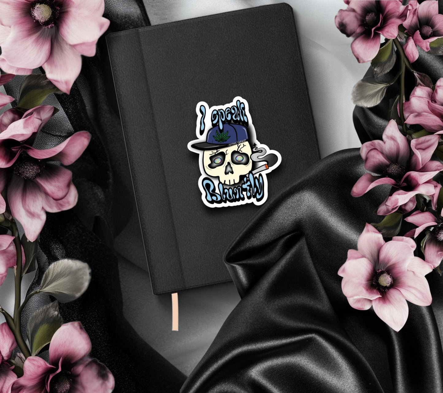 Blunt Marijuana Gothic Skull Waterproof Sticker – Where Fun Meets Plant-Powered Vibes! - Perfect for Scrapbooking and Collecting