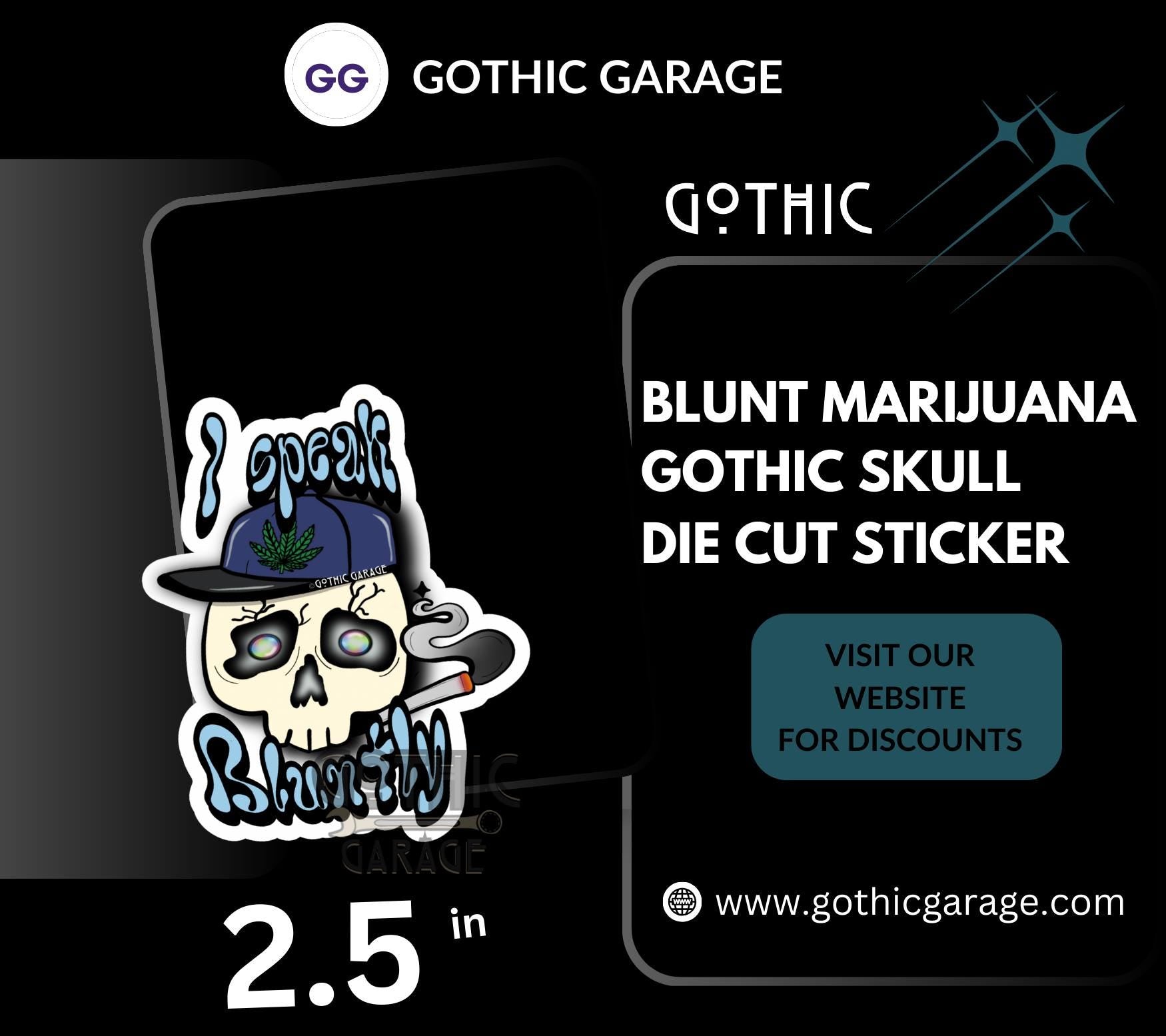 Blunt Marijuana Gothic Skull Waterproof Sticker – Where Fun Meets Plant-Powered Vibes! - Perfect for Scrapbooking and Collecting