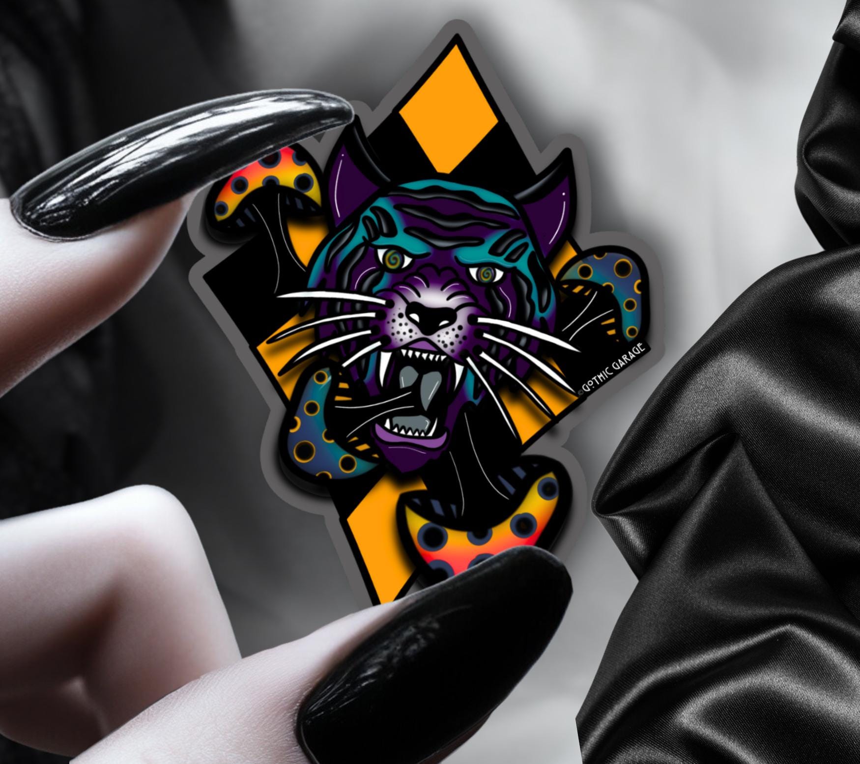 Dangerous Goth Mushroom Tiger, Waterproof Die Cut Sticker, Choose Between Glossy or Holographic, Perfect to Add Fun to any Surface