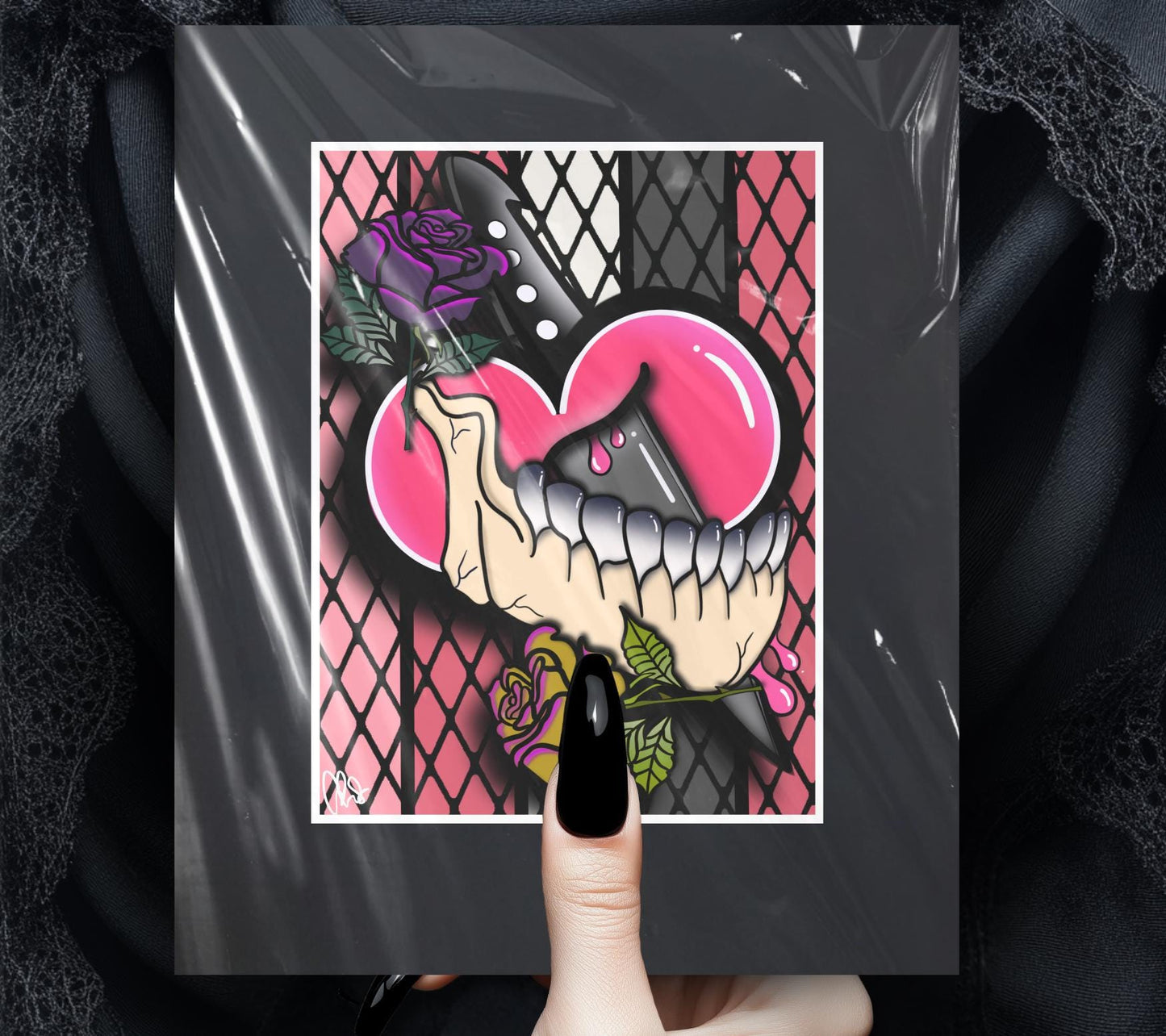 Dark Oddity Romance Art Print - Gothic Heart, Dagger & Roses – Punk Aesthetic 11x14 Wall Art for Alternative Home Decor