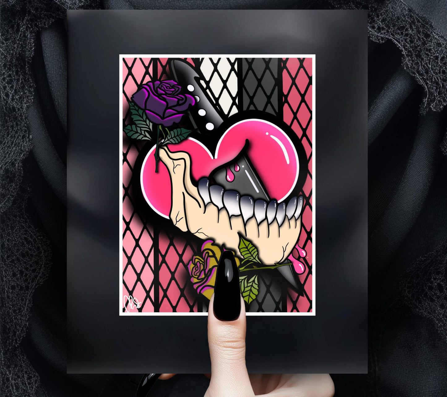 Dark Oddity Romance Art Print - Gothic Heart, Dagger & Roses – Punk Aesthetic 11x14 Wall Art for Alternative Home Decor