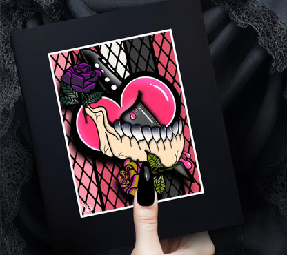 Dark Oddity Romance Art Print - Gothic Heart, Dagger & Roses – Punk Aesthetic 11x14 Wall Art for Alternative Home Decor