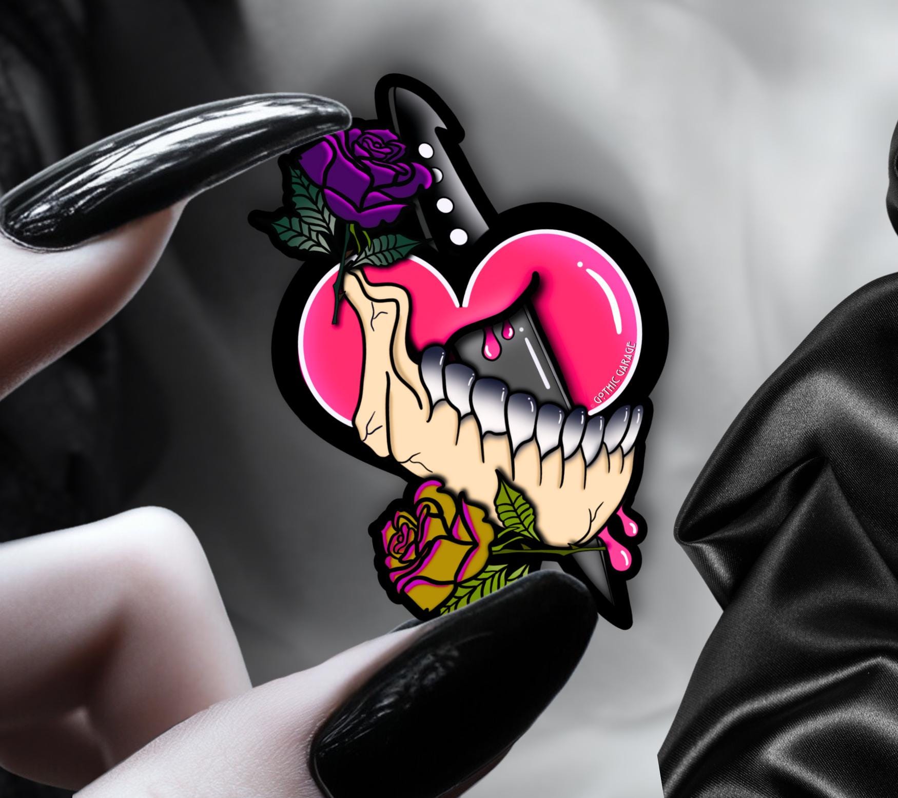 Dark Oddity Romance Waterproof Sticker - Skeleton Bone & Roses, Glossy or Holographic Options - Perfect for Laptops, Journals and Much More