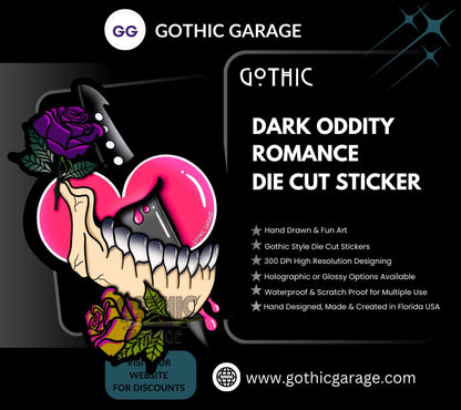 Dark Oddity Romance Waterproof Sticker - Skeleton Bone & Roses, Glossy or Holographic Options - Perfect for Laptops, Journals and Much More