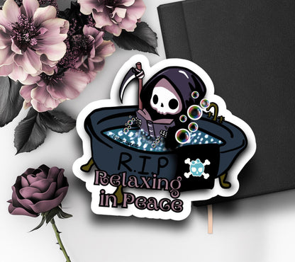 RIP Grim Reaper, Waterproof Die Cut Sticker, Choose Between Glossy or Holographic, Perfect to Add Scariness to any Surface