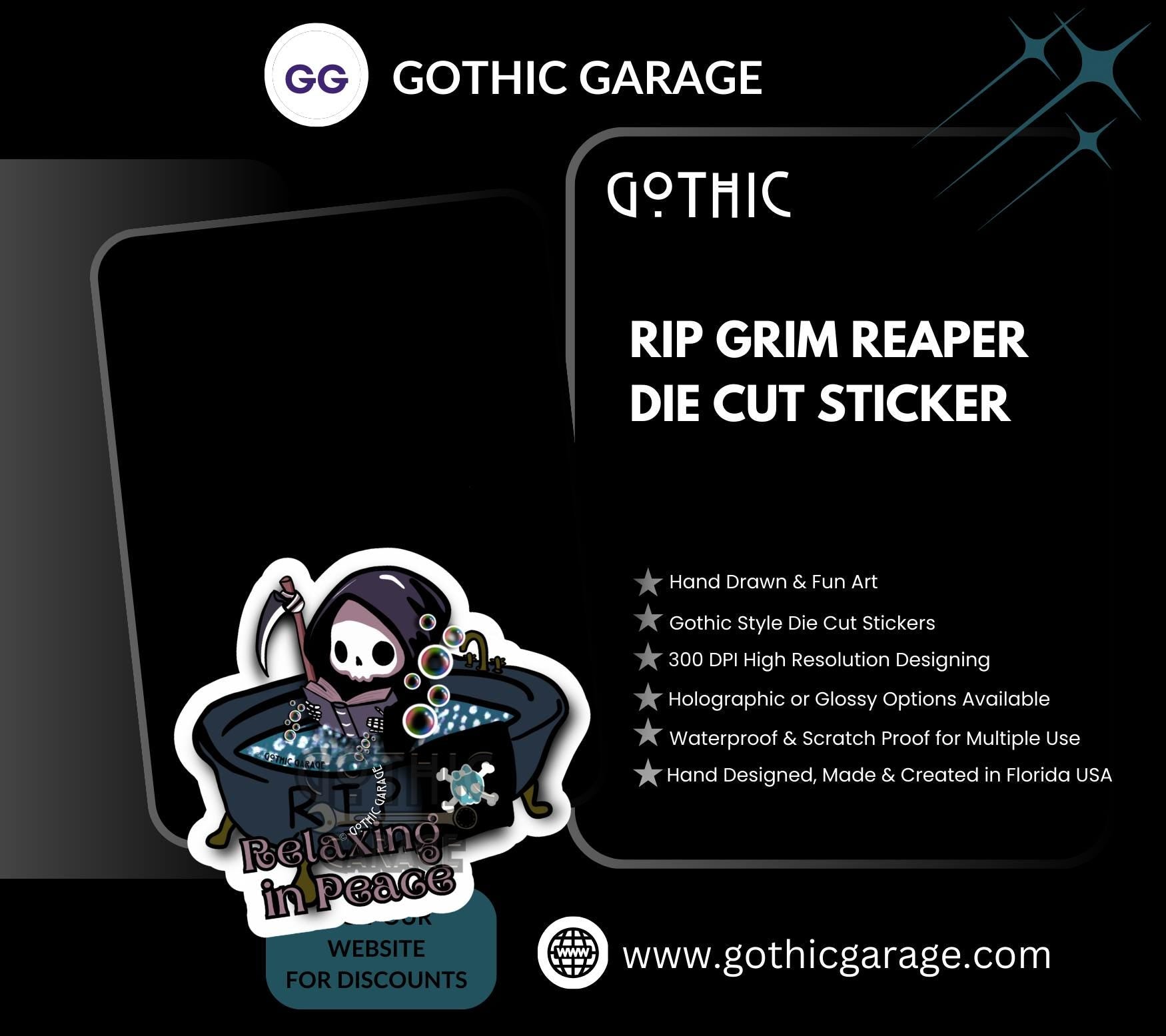 RIP Grim Reaper, Waterproof Die Cut Sticker, Choose Between Glossy or Holographic, Perfect to Add Scariness to any Surface