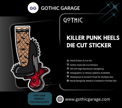 Killer Punk Heels, Waterproof Die Cut Sticker, Choose Between Glossy or Holographic, Perfect to Add Fun to any Surface