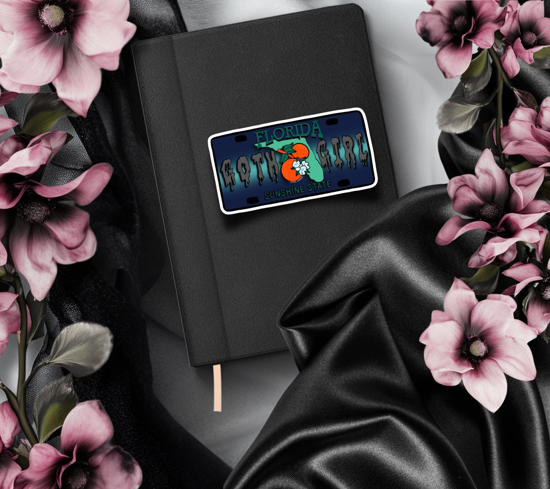 State Goth Girl License Plate, Customize Your Waterproof Die Cut Sticker, Choose Between Glossy or Holographic, Perfect Fun to any Surface