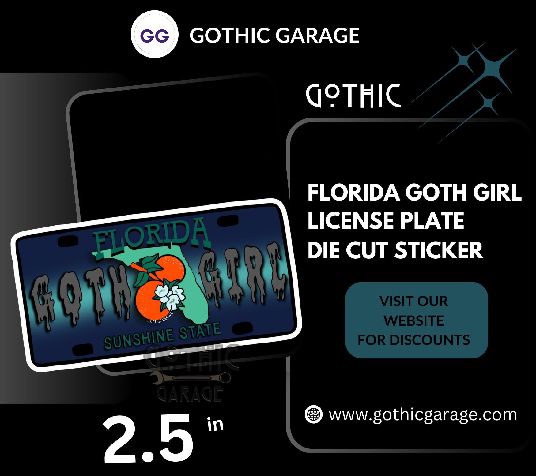 State Goth Girl License Plate, Customize Your Waterproof Die Cut Sticker, Choose Between Glossy or Holographic, Perfect Fun to any Surface