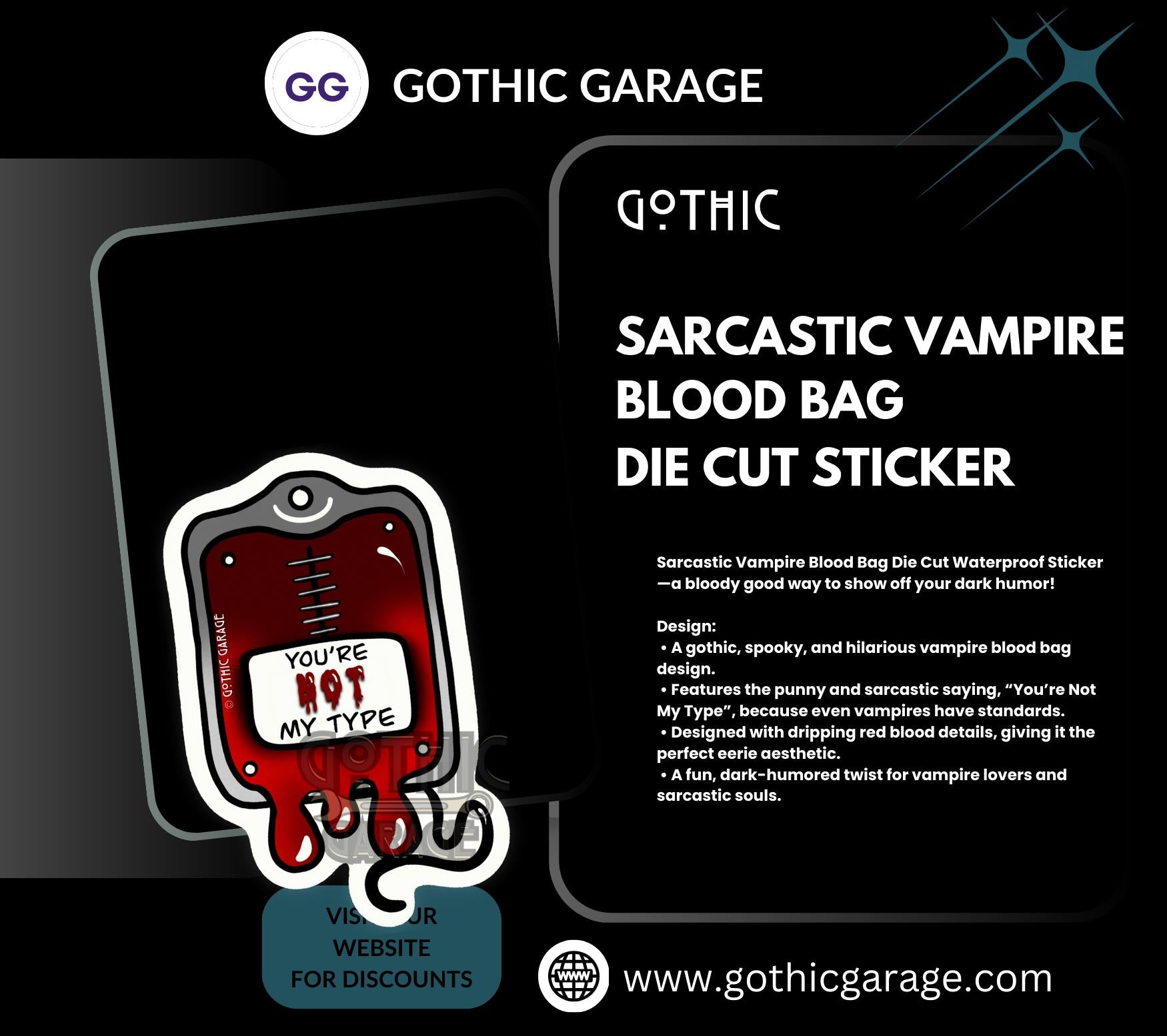 Vampire Blood Bag, Waterproof Die Cut Sarcastic Sticker, Choose Between Glossy or Holographic, Perfect to Add Horror to any Surface