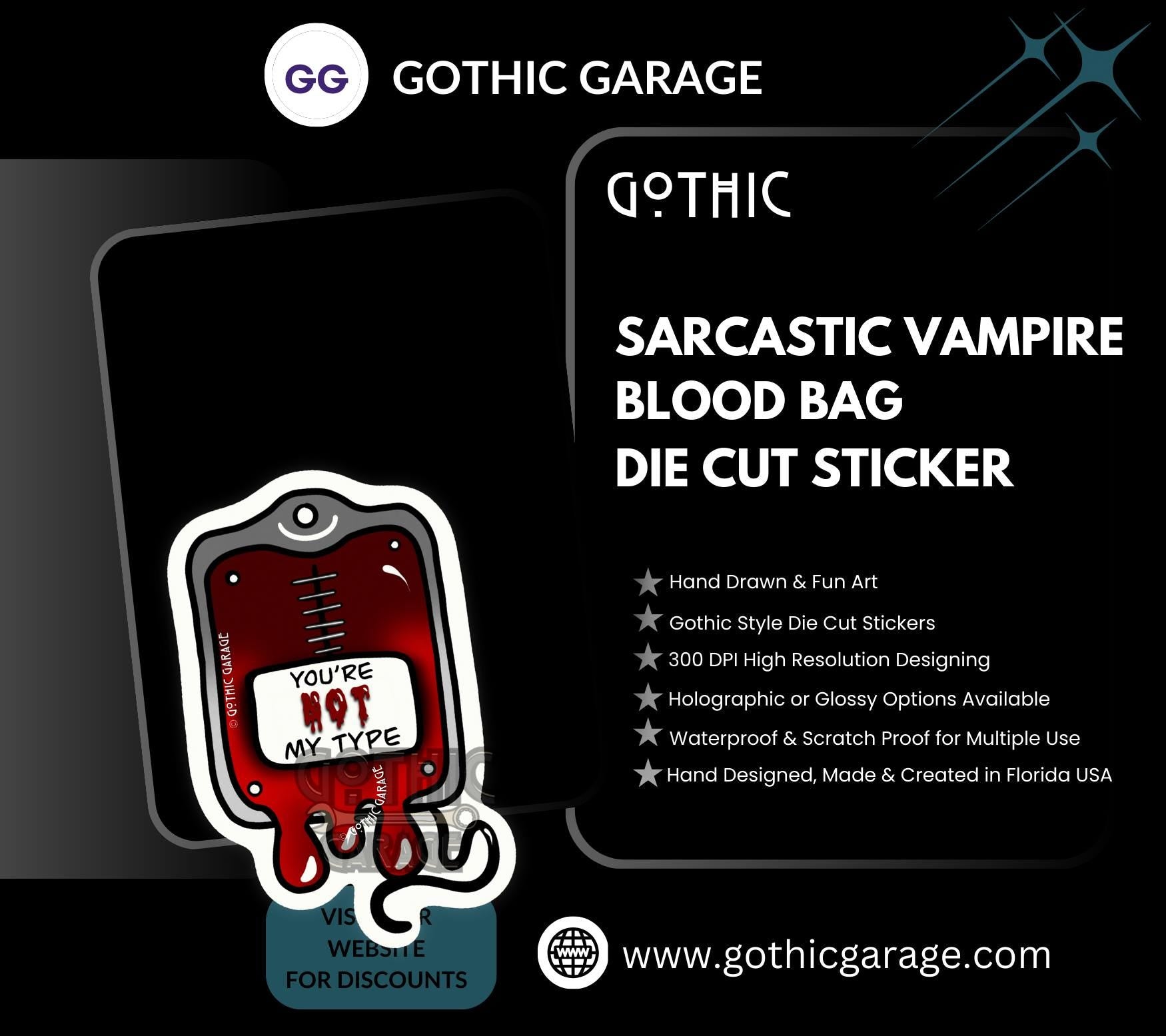 Vampire Blood Bag, Waterproof Die Cut Sarcastic Sticker, Choose Between Glossy or Holographic, Perfect to Add Horror to any Surface