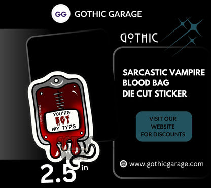 Vampire Blood Bag, Waterproof Die Cut Sarcastic Sticker, Choose Between Glossy or Holographic, Perfect to Add Horror to any Surface