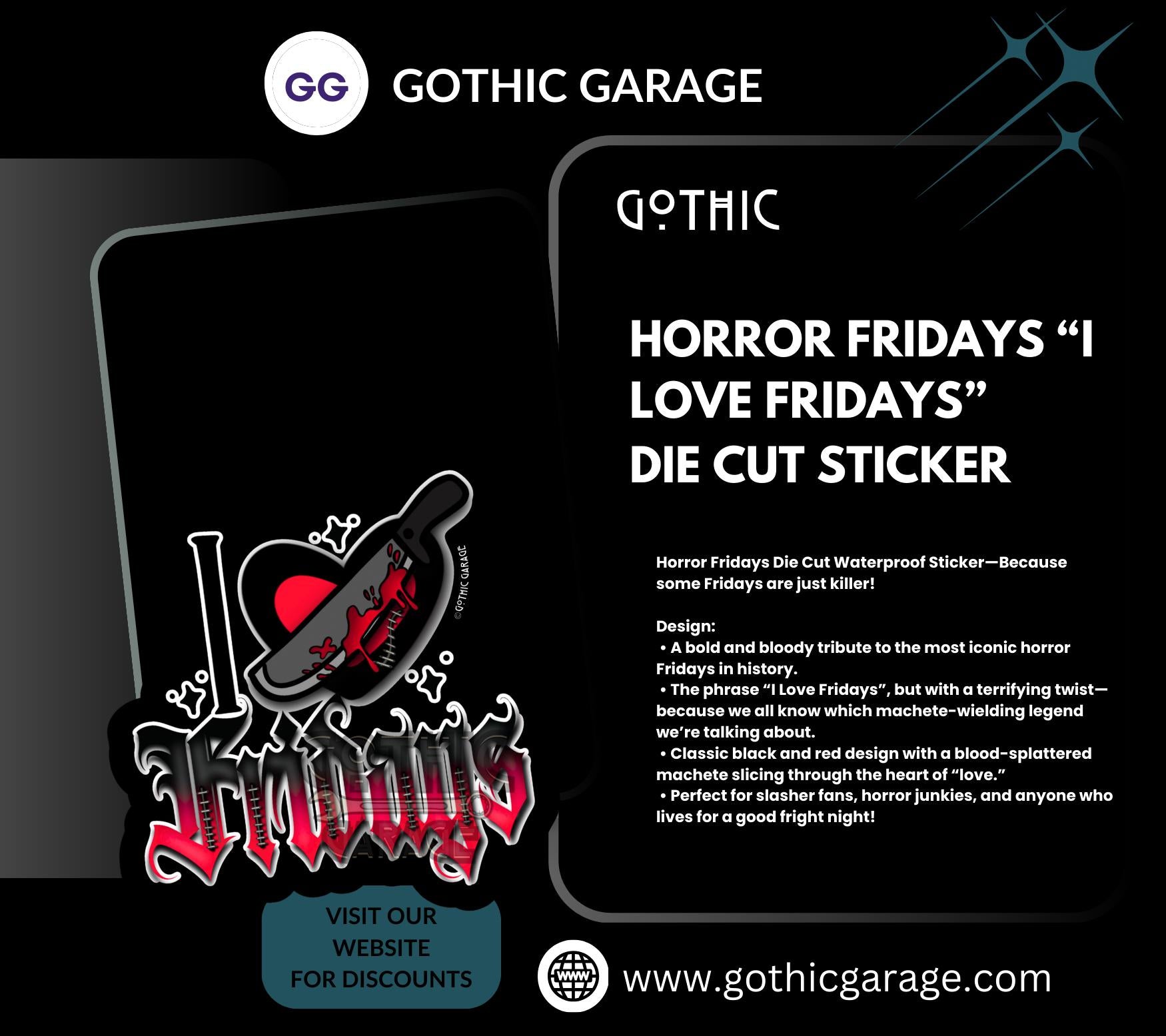 Horror Friday Nights, Waterproof Die Cut Sticker, Choose Between Glossy or Holographic, Perfect to Add Scariness to any Surface