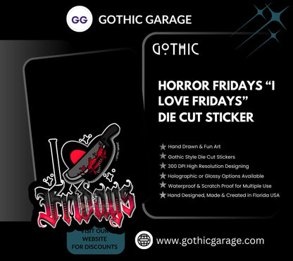 Horror Friday Nights, Waterproof Die Cut Sticker, Choose Between Glossy or Holographic, Perfect to Add Scariness to any Surface