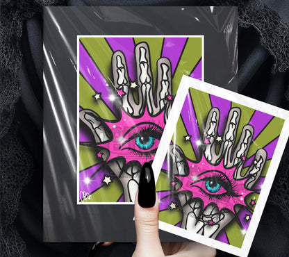 Psychedelic 3rd Eye Hand Art Print – Oddities & Curiosity Vibes, Perfect Art For Dead Collectors, 11x14 Matted or Frameable 8x10 Design