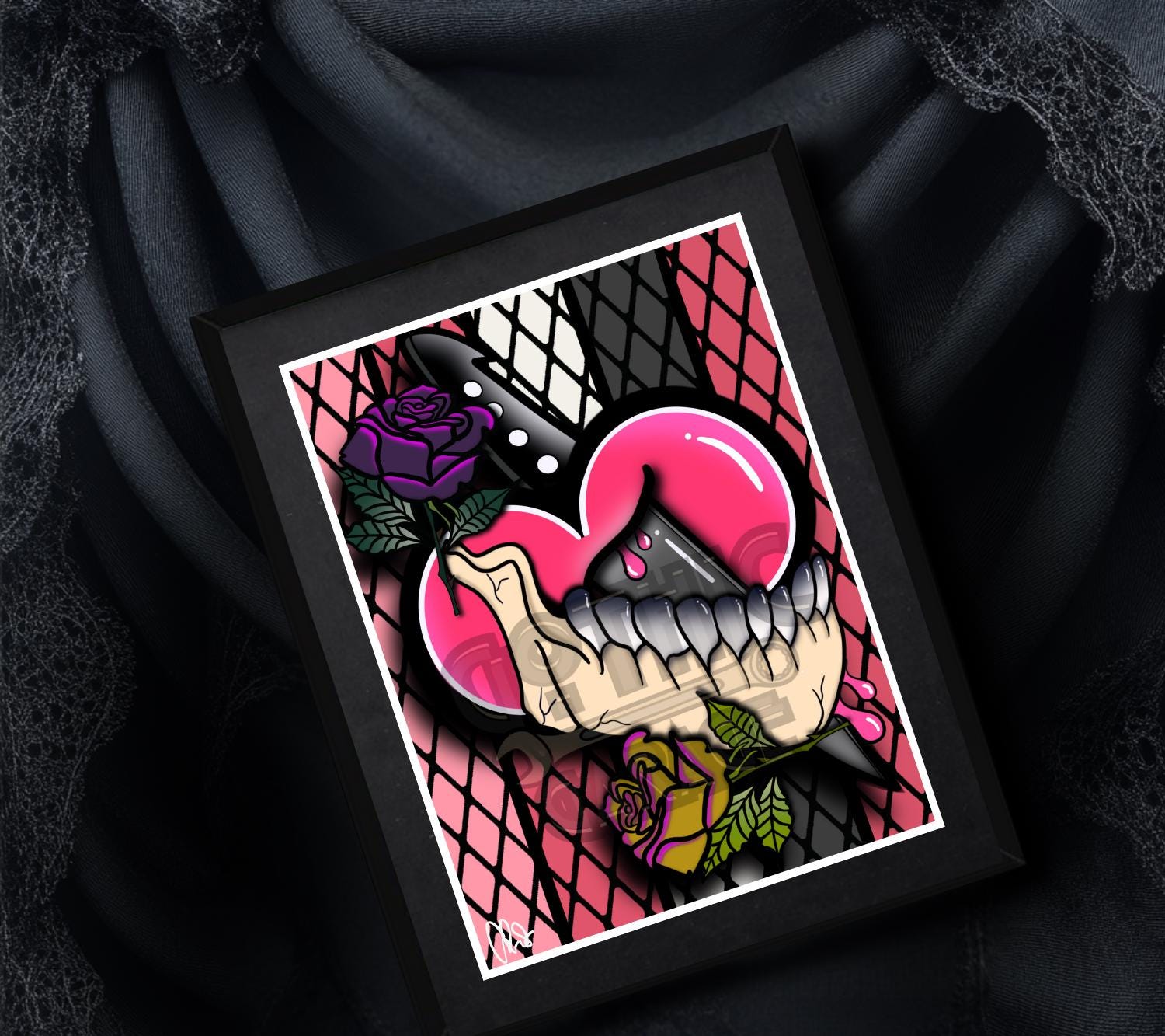 Dark Oddity Romance Art Print - Gothic Heart, Dagger & Roses – Punk Aesthetic 11x14 Wall Art for Alternative Home Decor