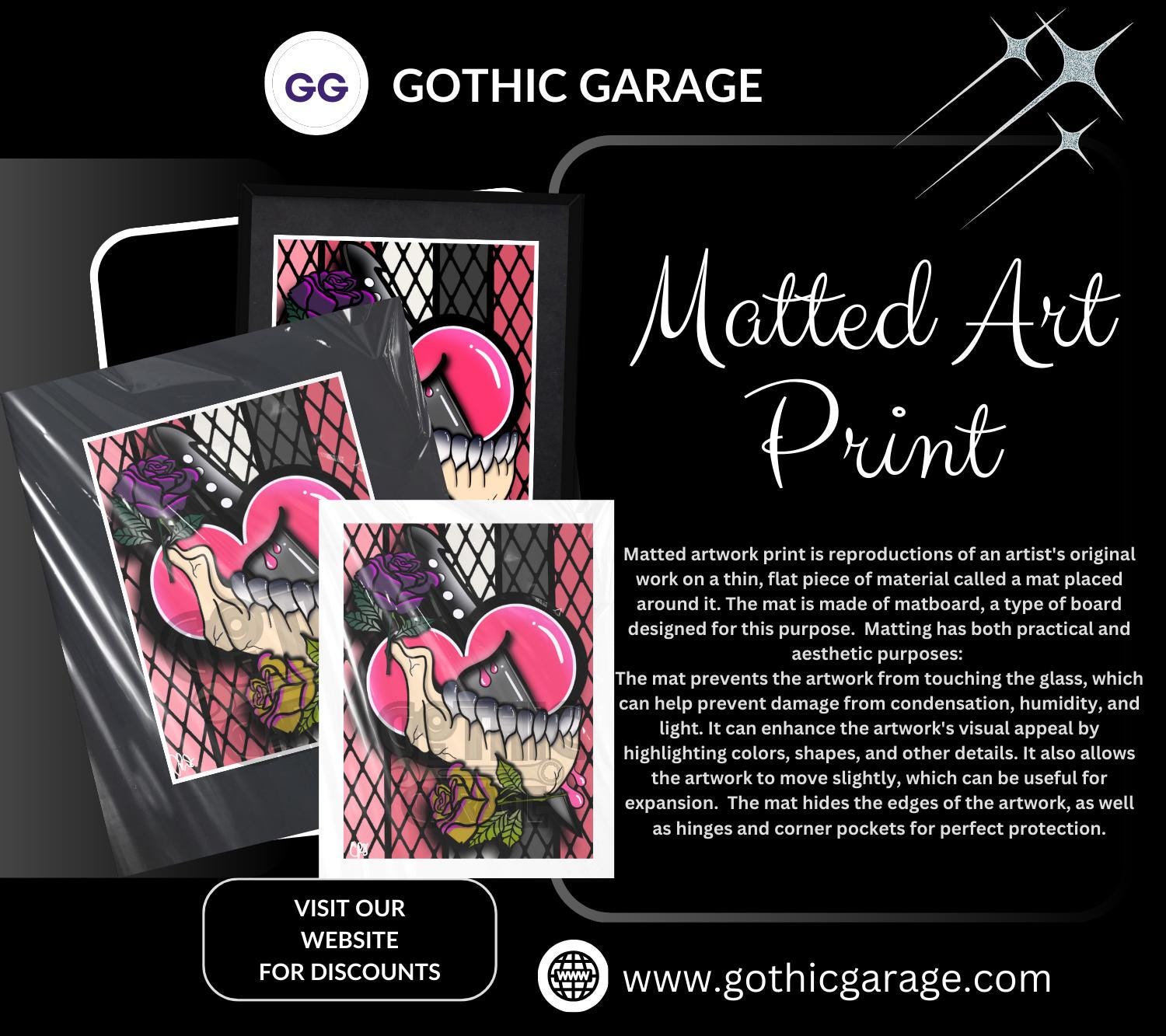 Dark Oddity Romance Art Print - Gothic Heart, Dagger & Roses – Punk Aesthetic 11x14 Wall Art for Alternative Home Decor