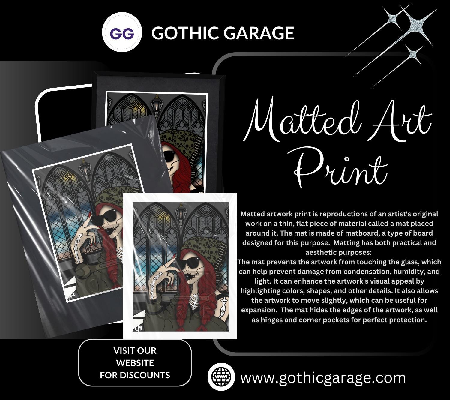 Gothic Church Skeleton Woman Matted Art Print – Hauntingly Beautiful & Mysterious – 11x14 Goth and Dark Macabre Wall Decor