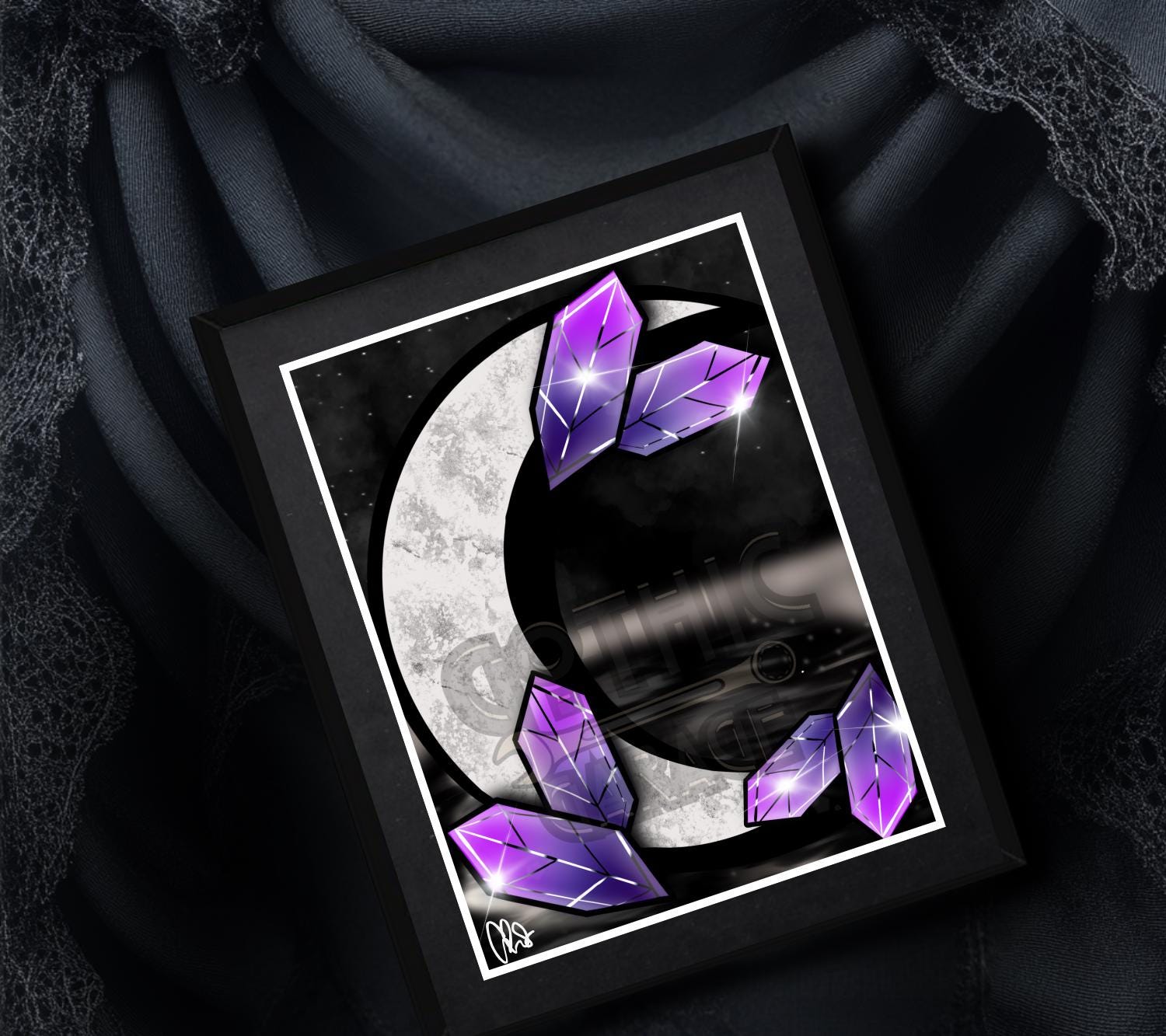 Crystal Moonlight Art Print – Dark Gothic & Witchy Vibes, 11x14 Matted or Frameable 8x10 Design