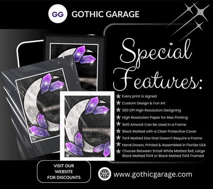 Crystal Moonlight Art Print – Dark Gothic & Witchy Vibes, 11x14 Matted or Frameable 8x10 Design