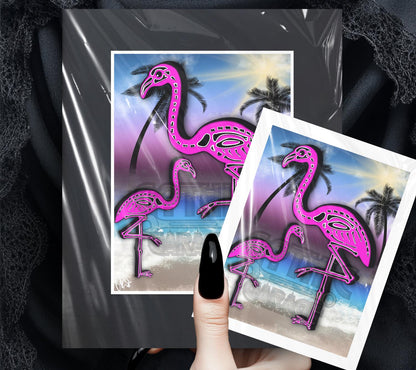 Flamingo Skeletons Art Print – Dark Gothic Ocean Vibes, Spooky Coastal Art, 11x14 Matted or Frameable 8x10 Design
