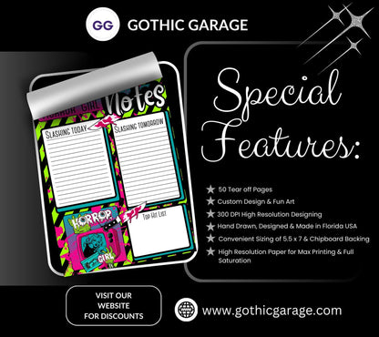 Horror Girl Slasher Tear-Off Notepad – 50 Sheets, Retro Horror Aesthetic, Spooky To-Do List