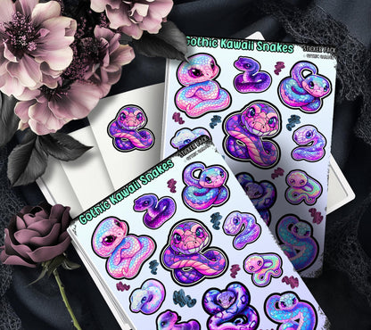 Gothic Kawaii Snakes Sticker Sheets for Collecting and Scrapbooking - High-Quality, Vibrant Designs, Perfect Budget Friendly Gifts