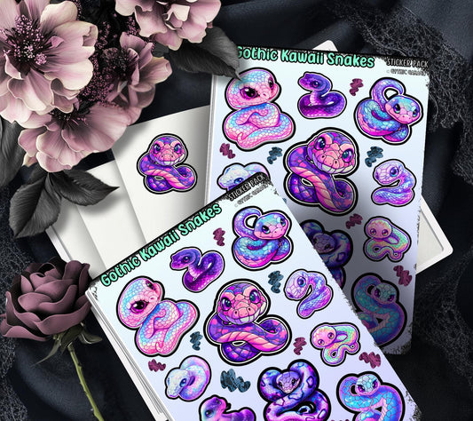Gothic Kawaii Snakes Sticker Sheets for Collecting and Scrapbooking - High-Quality, Vibrant Designs, Perfect Budget Friendly Gifts