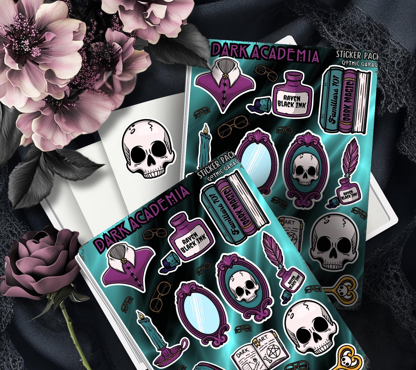 Gothic Dark Academia Sticker Sheet – A Study in Elegance and Mystery - Perfect for Scrapbooking and Collecting