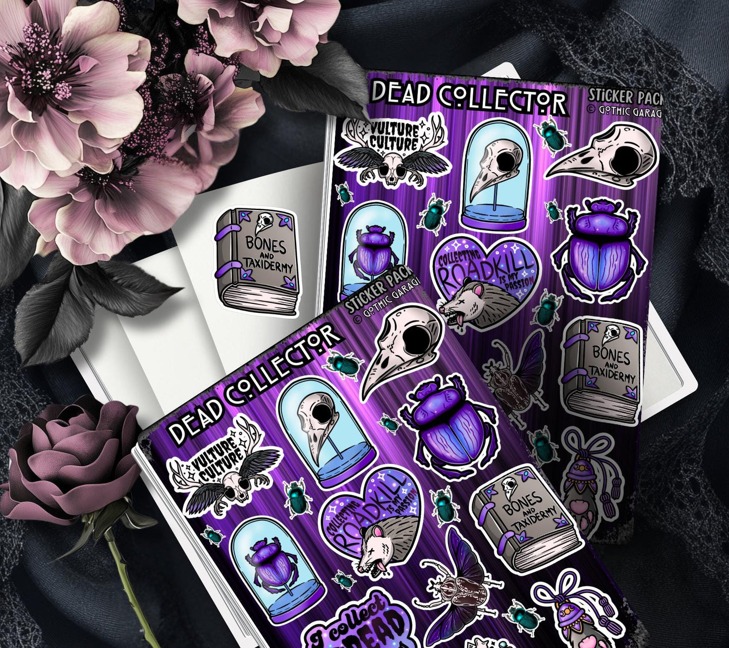Gothic Dead Collector Sticker Sheet, Aesthetic Skulls, Oddities & Bugs - Perfect for Scrapbooking and Collecting