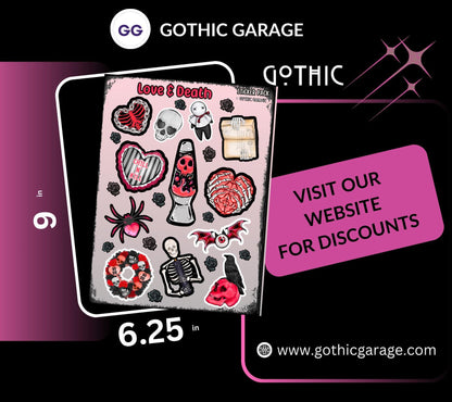 Gothic Witchy Love and Death Sticker Sheet, Perfect Goth & Witch Vibes Stickers, Budget Friendly Gifts for Goth Expression