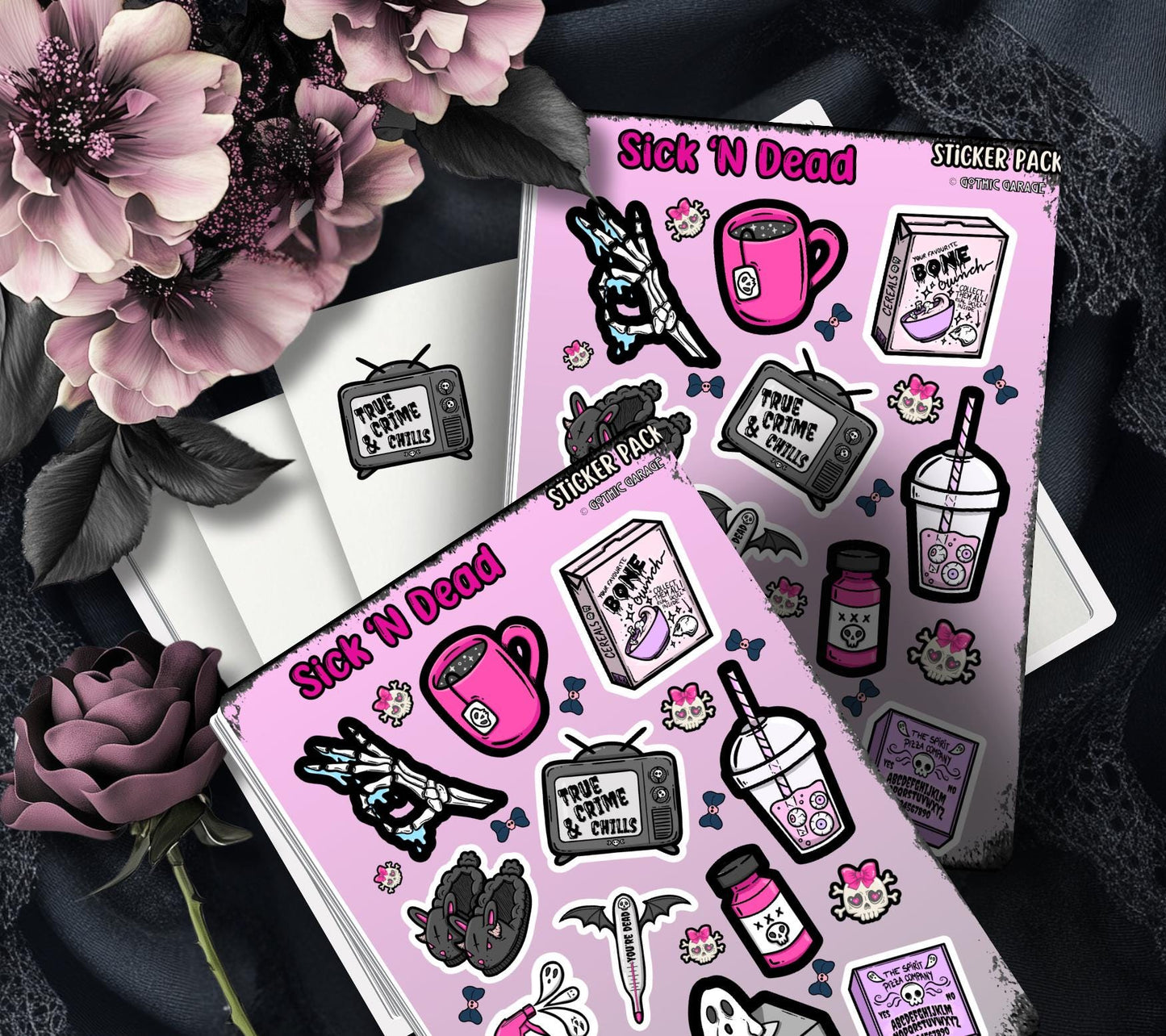 Sick ‘N Dead Gothic Pastel Sticker Sheets for Collecting and Scrapbooking - High-Quality, Vibrant Designs, Perfect Budget Friendly Gifts