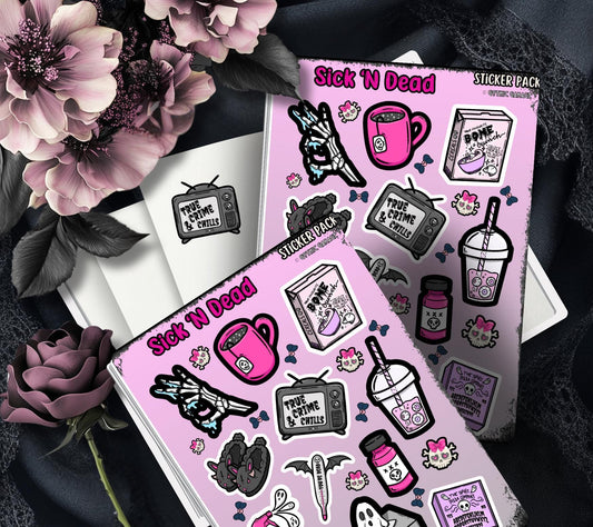 Sick ‘N Dead Gothic Pastel Sticker Sheets for Collecting and Scrapbooking - High-Quality, Vibrant Designs, Perfect Budget Friendly Gifts