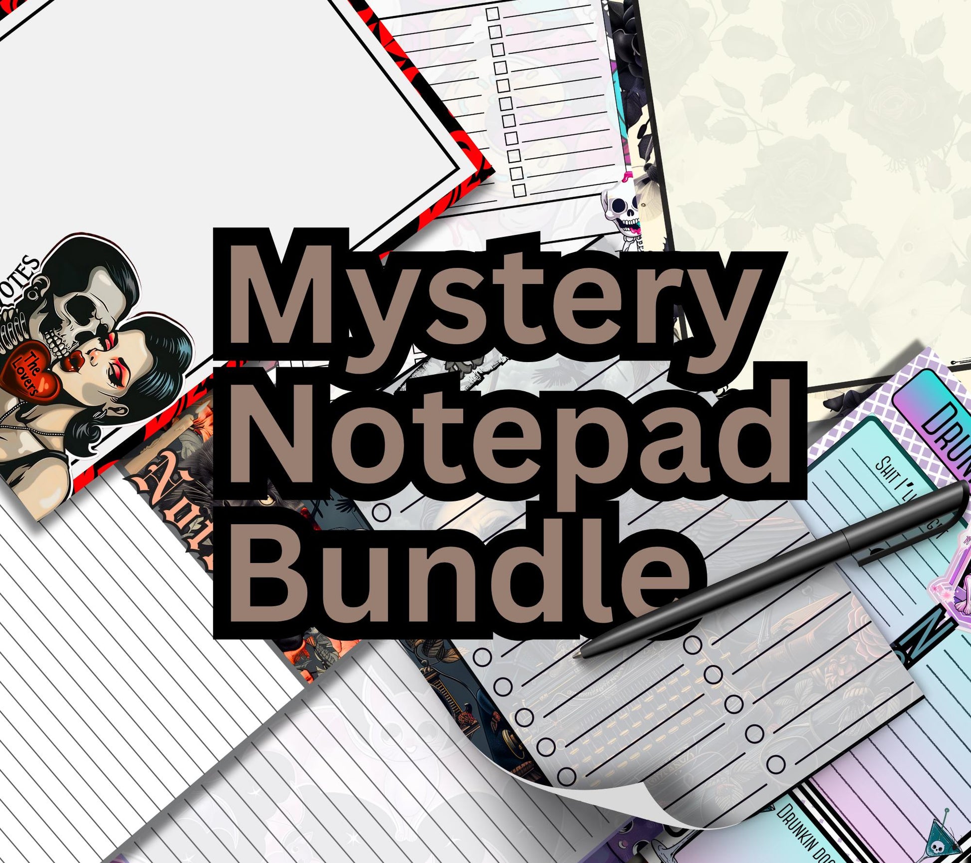Mystery Notepad Bundle – 2 Gothic Tear-Off Notepads for the Price of 1 | Surprise Stationery Set for Alt, Spooky & Fun Vibes