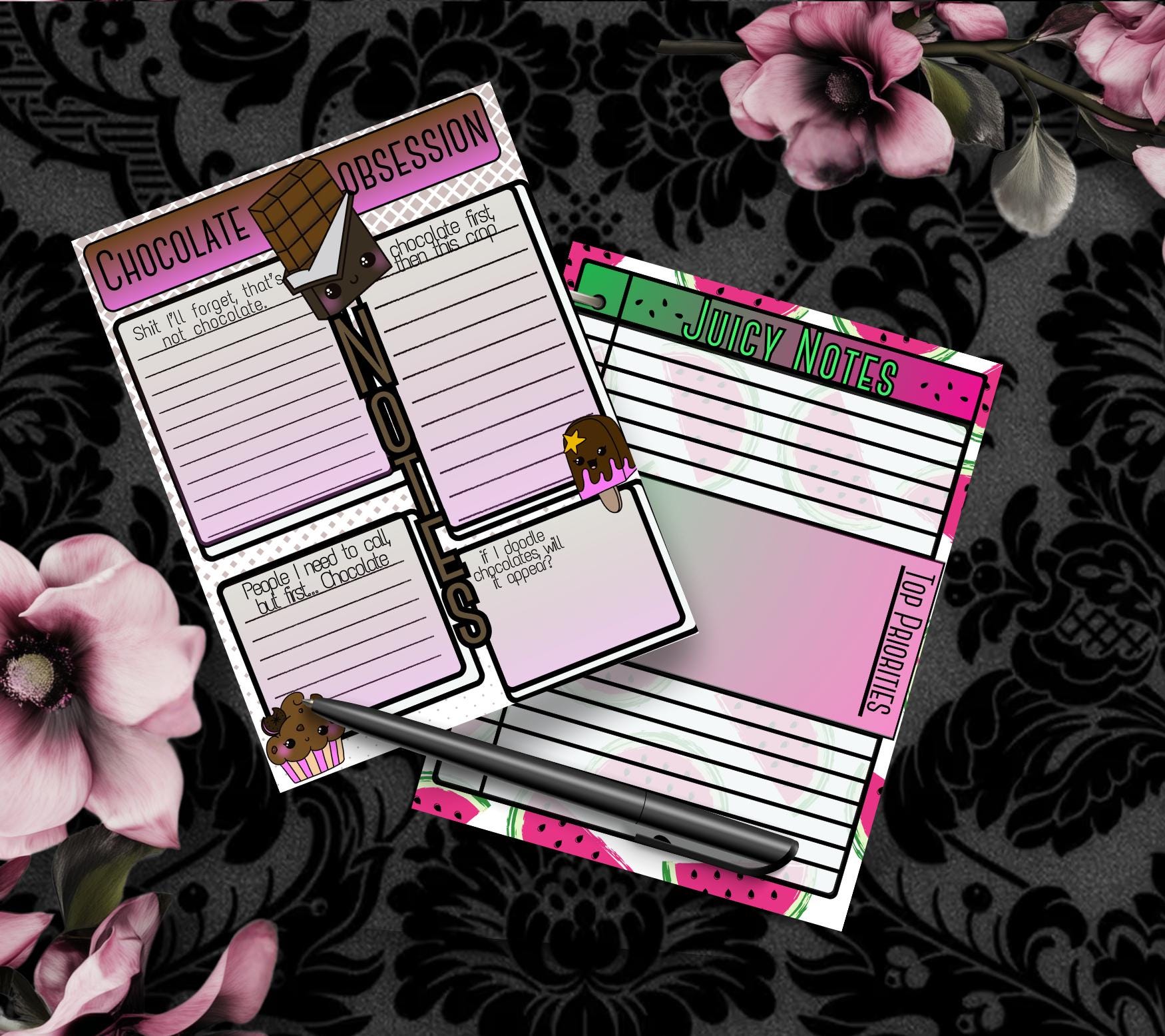 Mystery Notepad Bundle – 2 Gothic Tear-Off Notepads for the Price of 1 | Surprise Stationery Set for Alt, Spooky & Fun Vibes