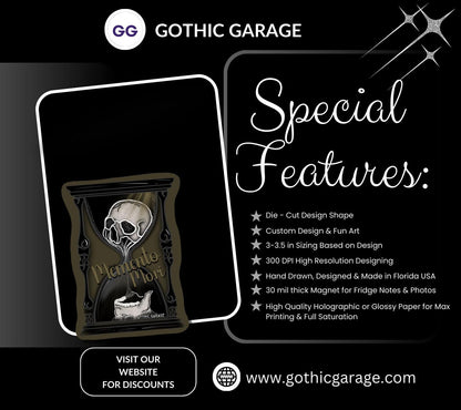 Memento Mori - Fridge Magnet—Gothic Skull Hourglass for the Perfect Manta Addition of “Life is Short, so Decorate Dangerously”