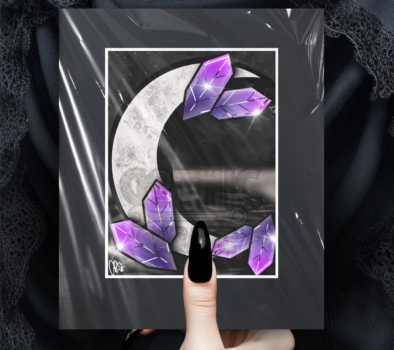 Crystal Moonlight Art Print – Dark Gothic & Witchy Vibes, 11x14 Matted or Frameable 8x10 Design