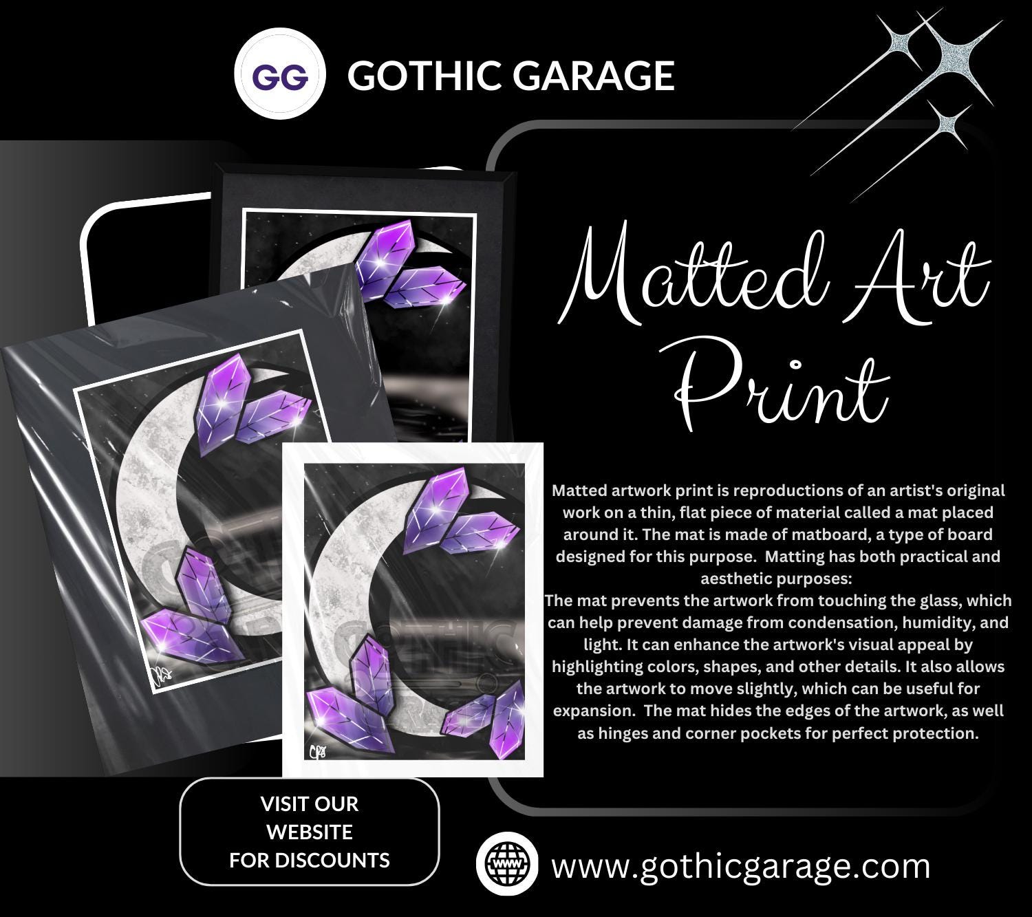 Crystal Moonlight Art Print – Dark Gothic & Witchy Vibes, 11x14 Matted or Frameable 8x10 Design