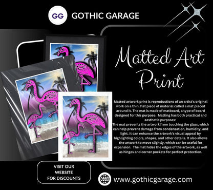 Flamingo Skeletons Art Print – Dark Gothic Ocean Vibes, Spooky Coastal Art, 11x14 Matted or Frameable 8x10 Design