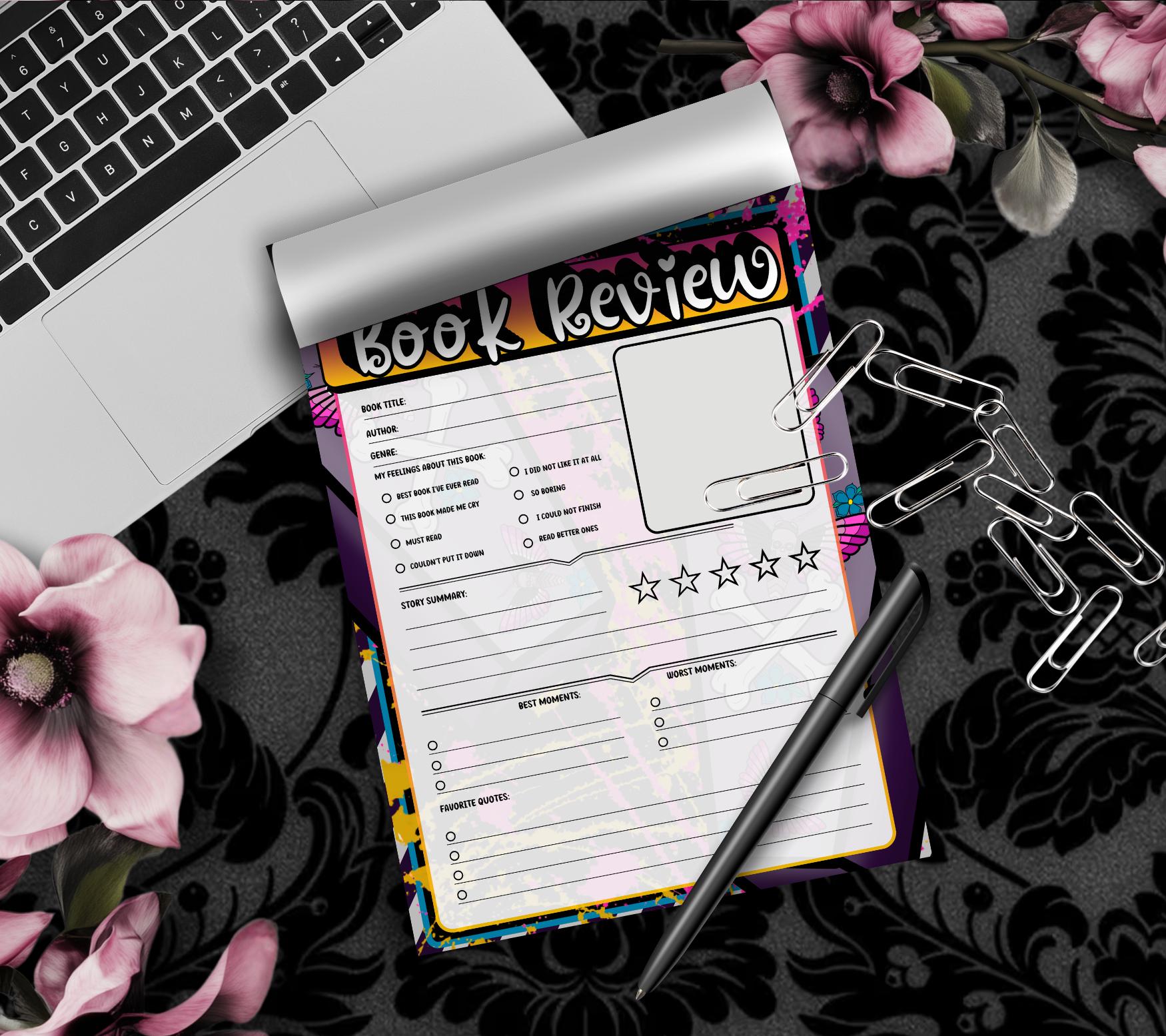 Spooky Pop Art Book Review Notepad – Reader Gift, Booktok, Book Blog