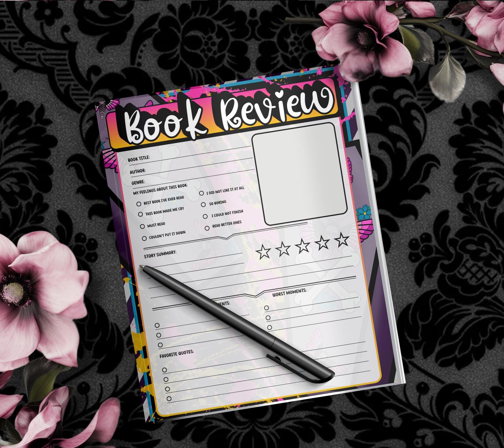 Spooky Pop Art Book Review Notepad – Reader Gift, Booktok, Book Blog