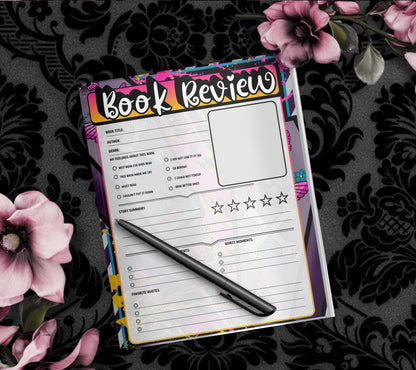 Spooky Pop Art Book Review Notepad – Reader Gift, Booktok, Book Blog
