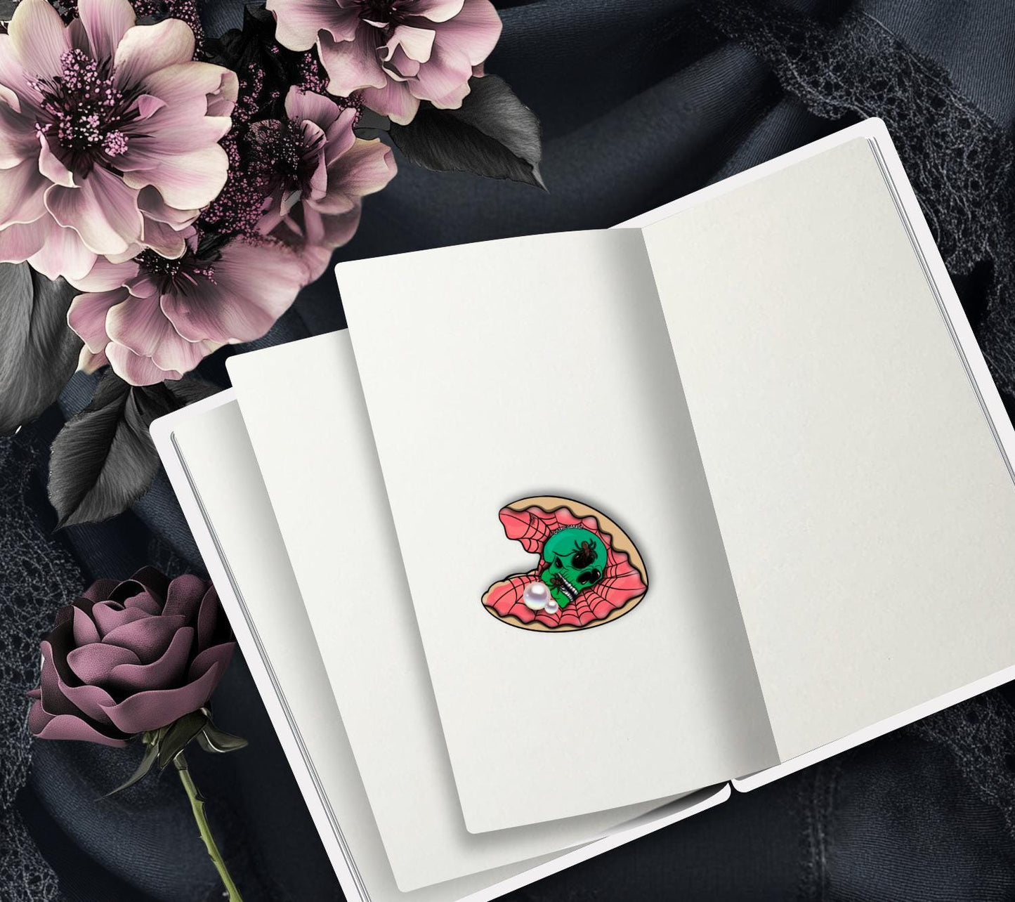 Spider Skull Clamshell Die Cut Waterproof Sticker—A Wicked Twist for Your Ocean Treasure Collections