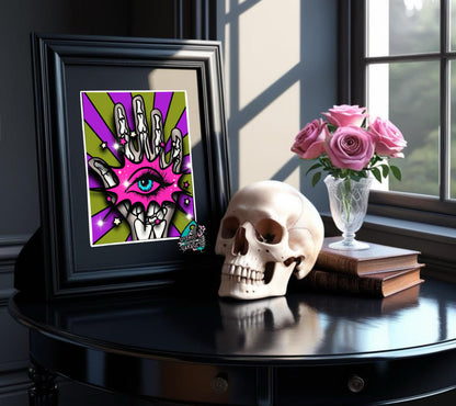 Psychedelic 3rd Eye Hand Art Print – Oddities & Curiosity Vibes, Perfect Art For Dead Collectors, 11x14 Matted or Frameable 8x10 Design
